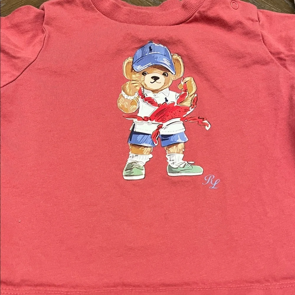 Ralph Lauren Polo Kids Coral Bear Graphic T-Shirt 3 Mnths small